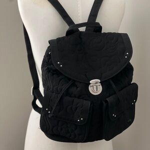 Vera Bradley Backpack Black Quilted with Drawstring and Flap Closure 14”